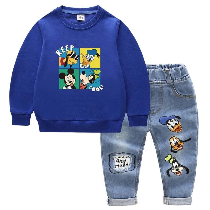 Fashion Baby Boys Cotton Clothing Sets Kids Cartoon Mickey Mouse Long Sleeve Tops + Jeans Pants 2Pcs for Children Tracksuits-animated-img