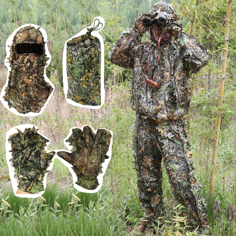 Hunting Suit Jungle Leaves Lightweight Camouflage Ghillie Suit  With Hood Outdoor Photography Watching Bird Cloth Costume-animated-img