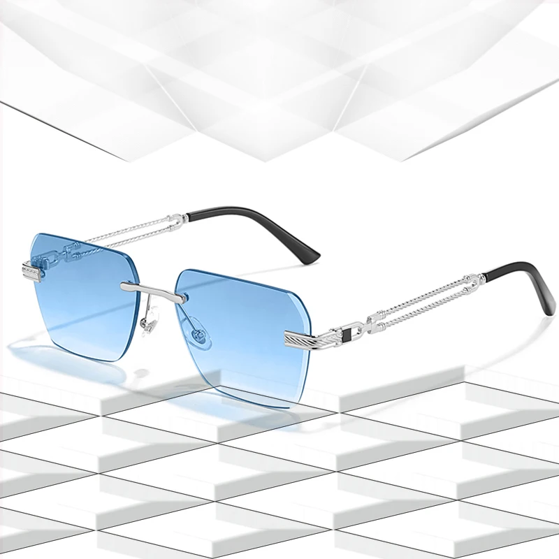 Caterside Rimless Pilot Sunglasses Men Square Metal Frame Sun Glasses Women Gradient UV400 Eyewear Good Idea Choice for Gifts-animated-img
