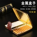 Leather Cigarette Case Personalized Creative Sticks With Metal Clips  Gift Box Brown Case Holder Metal Leather Holds Cigarett preview-2