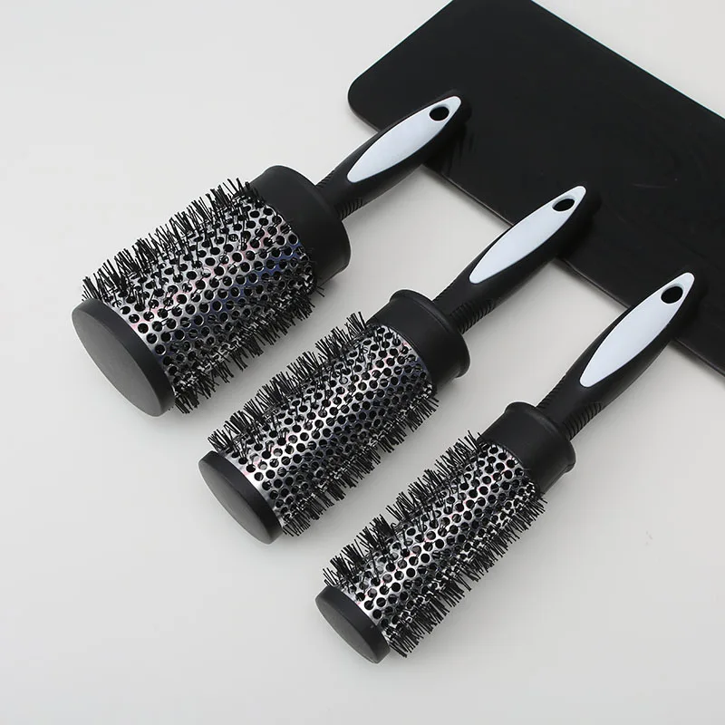 Hair Styling Hair Brush Nylon Comb Cylinder Curly Hair Rolling Comb Thermal Aluminum Tube Round Barrel Hair Comb Curly Tool-animated-img