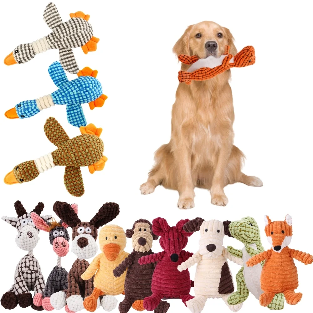 Animals Shape Squeaky Toys Plush Dog Toy Cute Bite Resistant Corduroy Dog Toys for Small Large Dogs Puppy Pet Dog Accessories-animated-img