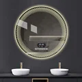 European Round Bath Mirrors Simple Led Smart Bathroom Mirror Toilet Wall Mounted Touch Screen Anti-fog with Light Round Mirror