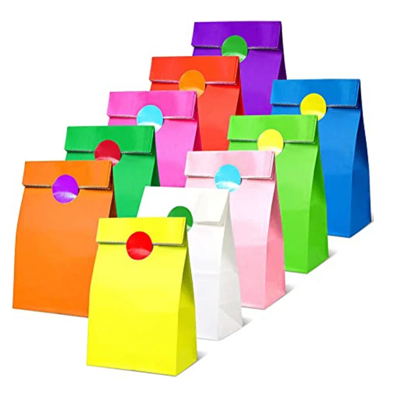 10 pcs Colorful Solid Stripe and Polka Dot Stand-Up Bags with Stickers - 18x9x6cm Favor Gift Packing Treat Bags for Wedding-animated-img