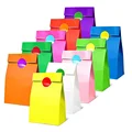 10 pcs Colorful Solid Stripe and Polka Dot Stand-Up Bags with Stickers - 18x9x6cm Favor Gift Packing Treat Bags for Wedding