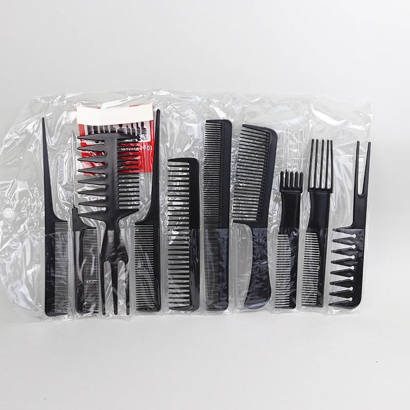 10pcs/set black hair comb set with 10 different designs multifunctional anti-static hair care comb set-animated-img