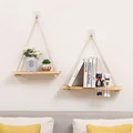 Wood Swing Hanging Rope Wall Mounted Floating Shelves Home Living Room Wall Shelf Sundries Storage Outdoor Garden Decor New