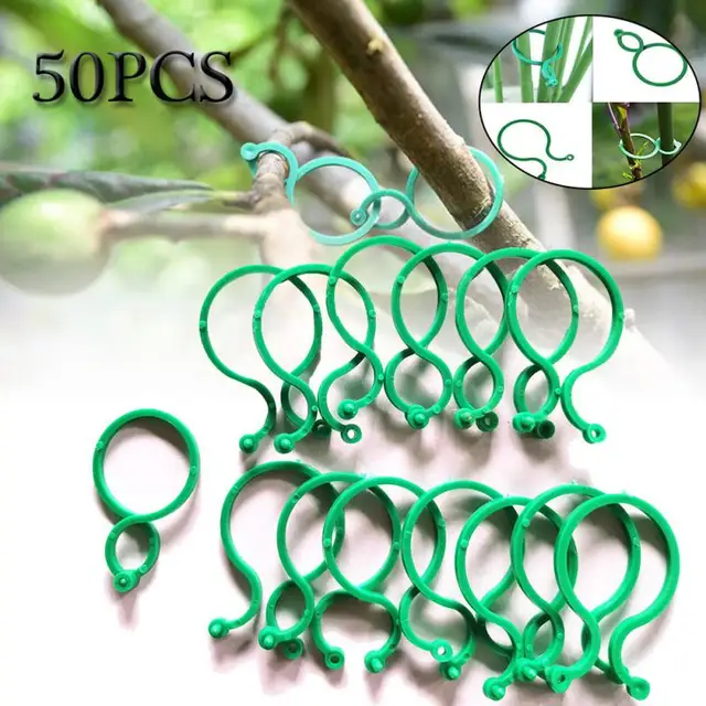 50Pcs Garden Plant Clips For Vegetable Growing Upright Plant Holder Green Plastic Bundled Ring Garden Stand Tool Vine Support-animated-img