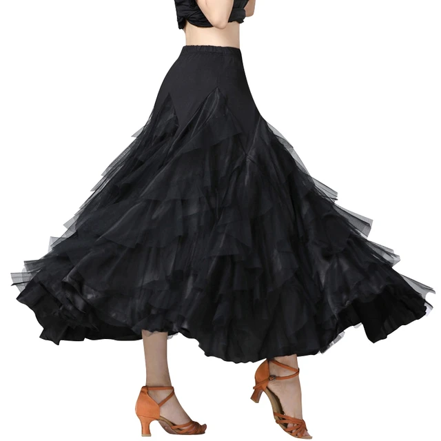 Women's skirt  Dancing Costume Flamenco Waltz Ballroom Dance Skirt Layered Big Swing Spanish Skirts-animated-img
