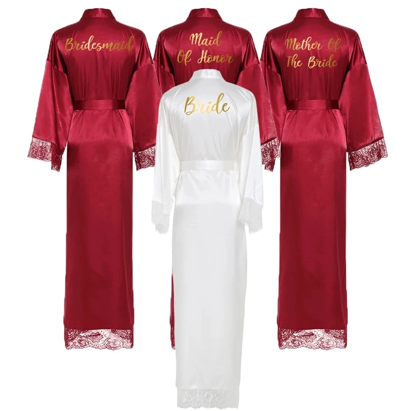 Women Long robe Satin Robe Bridal Robe Bridesmaid Robes Lace Robe Wedding Robe Sleepwear Bathrobe Dressing Long Gowns-animated-img