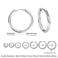 2Pcs Small Hoop Earrings for Women Men, Silver Color Stainles Steel Round Circle Pendientes Mujer 2023 Hypoallergeic preview-1