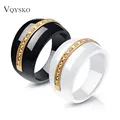 New Fashion Luxury Round Gem Stone Cubic Zirconia Ceramic Ring Statement Rings For Women Jewelry Bijoux