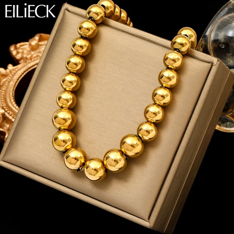 EILIECK 316L Stainless Steel Gold Color Solid Beaded Necklace For Women Fashion New Party Gift Neck Chain Waterproof Jewelry-animated-img