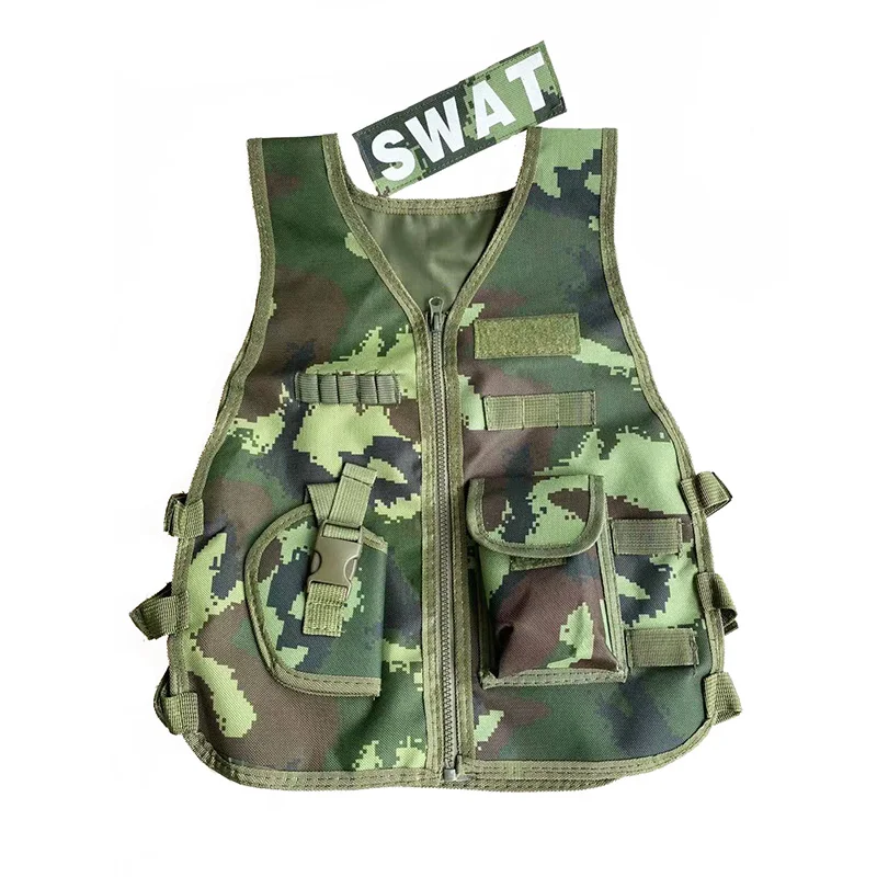 Summer Children Camping Training Camouflage Vest Body Tactical Armor Kids Waistcoat Outdoor Performance CS War Game Hunting Tops-animated-img