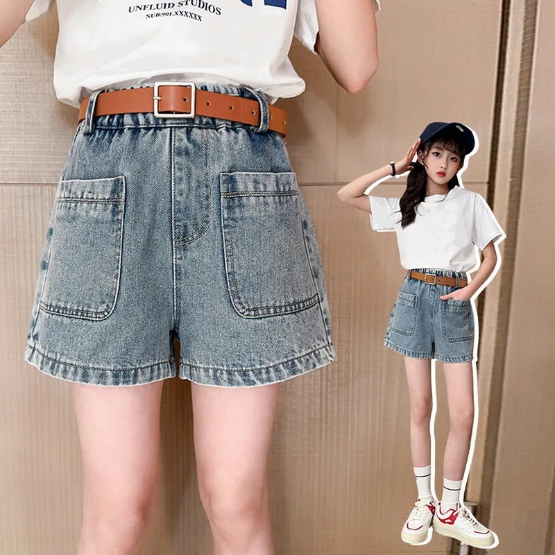 Summer Denim Shorts for Girls Cotton Teenage Solid Color Jeans