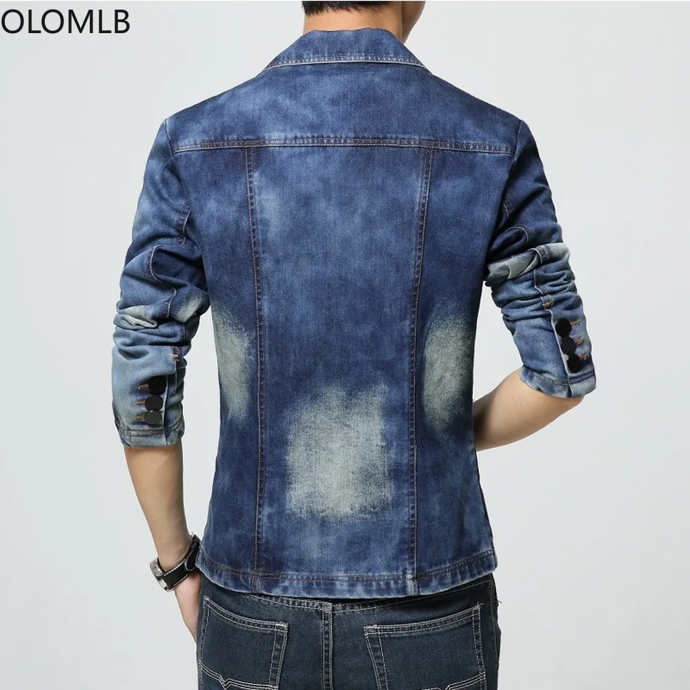 Mens Denim Jeans Lapel Collar 