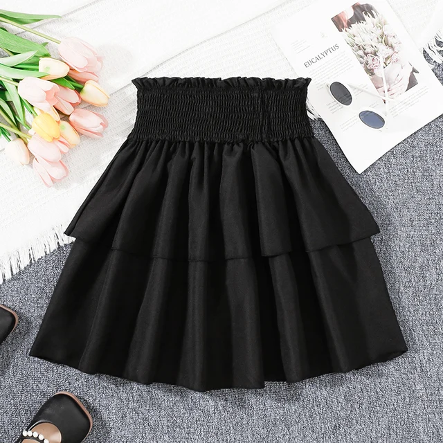Summer Girls Cute Elegant Cool And Breathable High Waist Solid Color Half Skirt Princess Daily Leisure Birthday Party Dress-animated-img