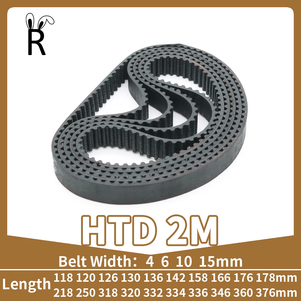 HTD 2M Timing Belt 2M Closed Loop Rubber Belt Width 4/6/10/15mm Length 118 120 126 130 136 142 158mm 2M Drive Toothed Belt HTD2M-animated-img