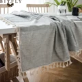 Tablecloth with Tassel Classical Simple Plaid Decor Linen Waterproof Thick Rectangular Wedding Party Dining Tea Table Cloth preview-4