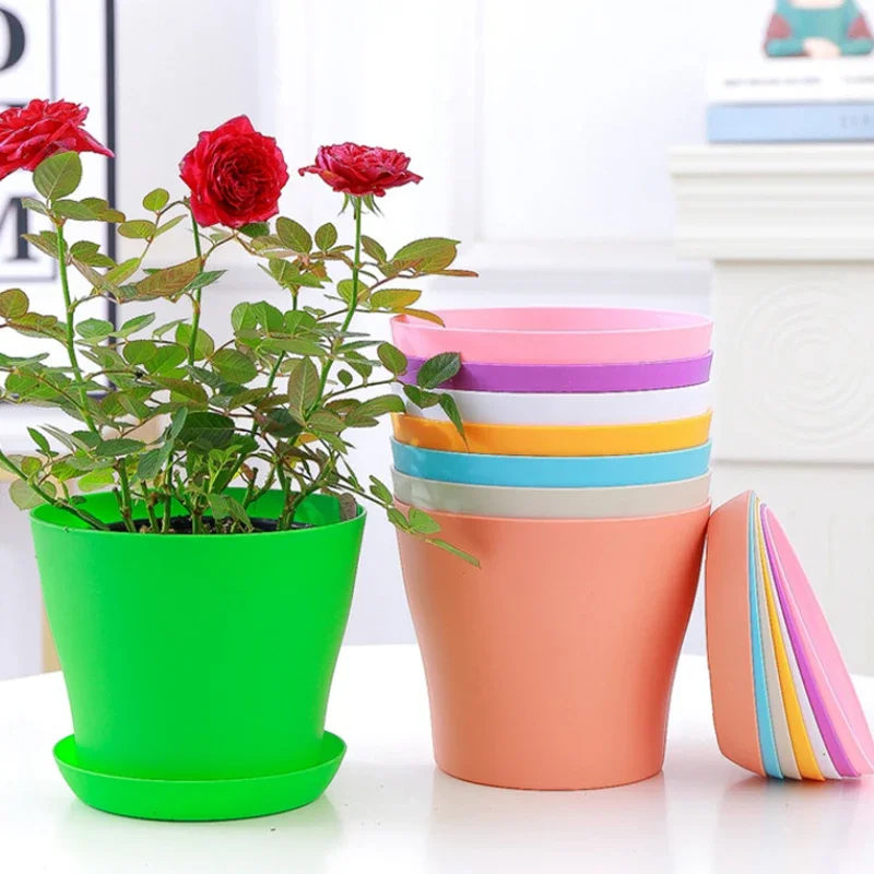 Flower Pot Self Watering Round Planters Candy Color Succulents Plant Pot Office Desktop Balcony Home Potted Garden Decoration-animated-img