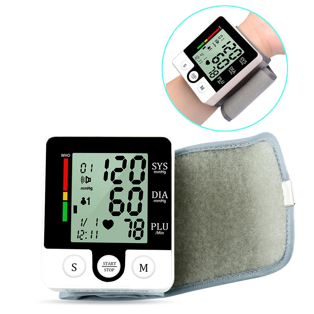 New LED Rechargeable Wrist Blood Pressure Monitor English / Russian /  Portuguese / Spanish Voice Broadcast Tonometer BP Monitor