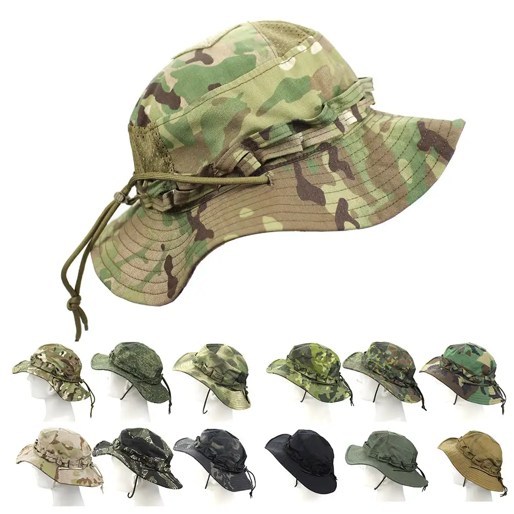 Camouflage Enthusiasts Square Pocket Camo Bonnie Cap US Bucket Benny Hats Multicam Fishing Outdoor Hiking Sun Caps-animated-img