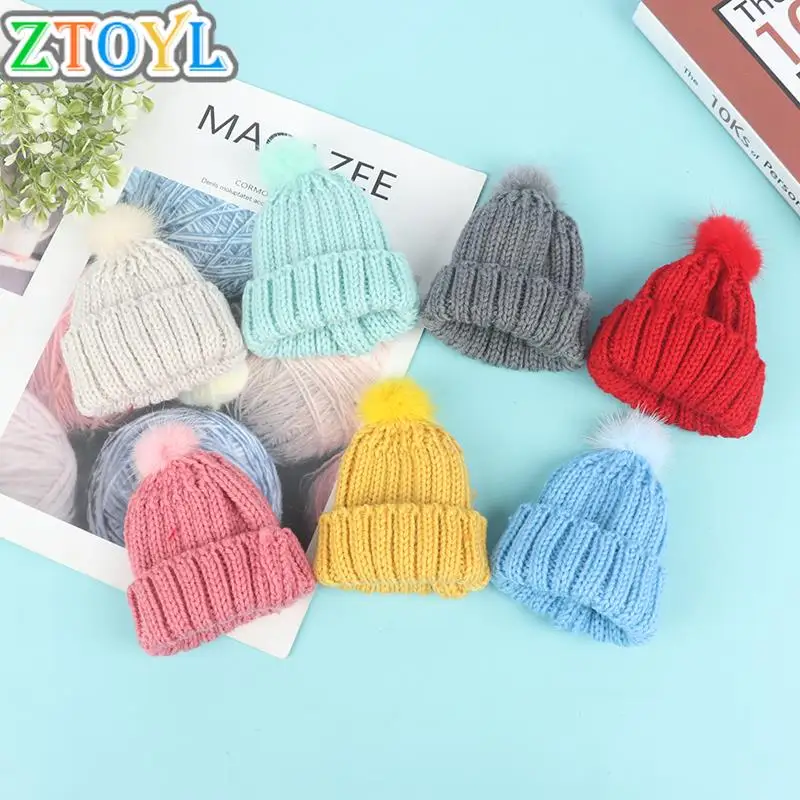 1pc 1/6 Dollhouse Miniature Fashion Knitted Beanie Hat Cap With Hairball Doll House Decoration Dolls Accessory 10cm*11cm-animated-img