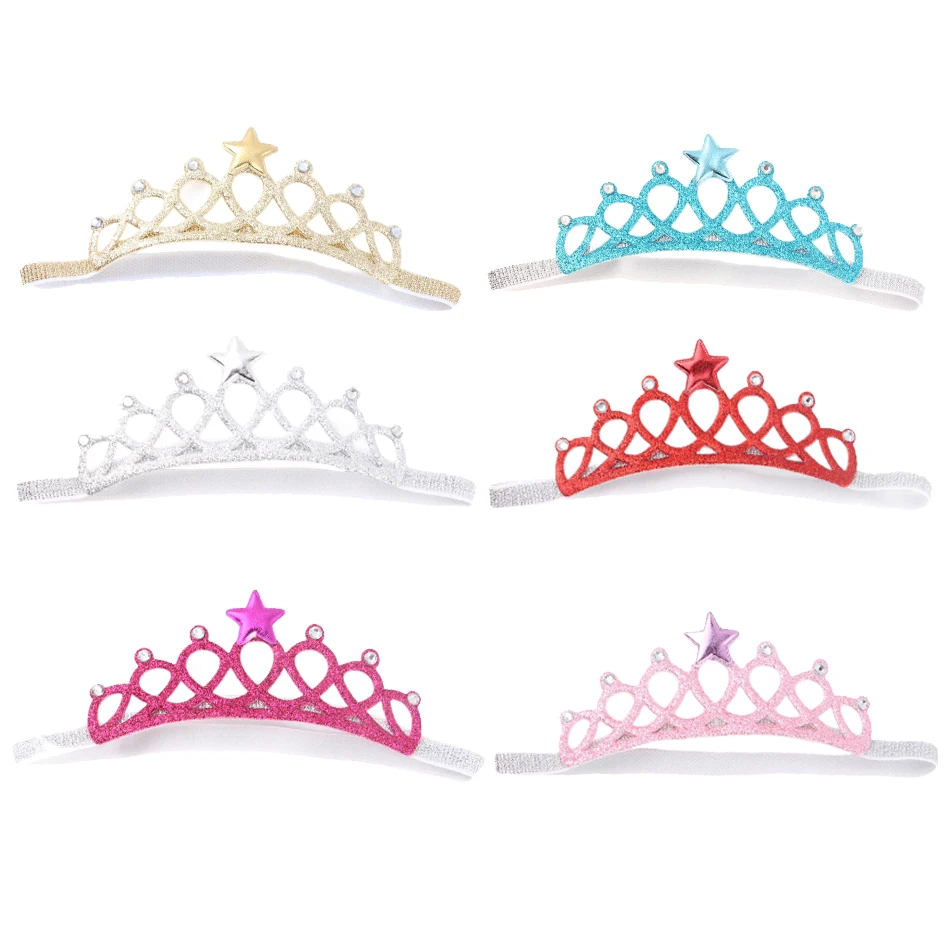 Baby Birthday Crown Headband Little Girls Elastic Soft Princess Head Accessories Toddler Tiara Head Wrap Infant Kids Headwear-animated-img