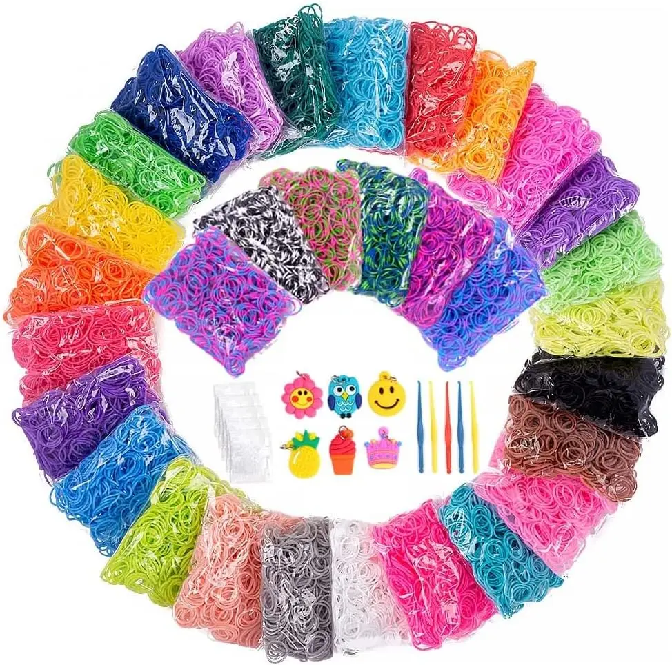 600pcs+ Loom Rubber Band Refill Kit in 31 Colors Bracelet Making Kit for Kids Weaving DIY Crafting Gift with  Loom Bands Toys-animated-img