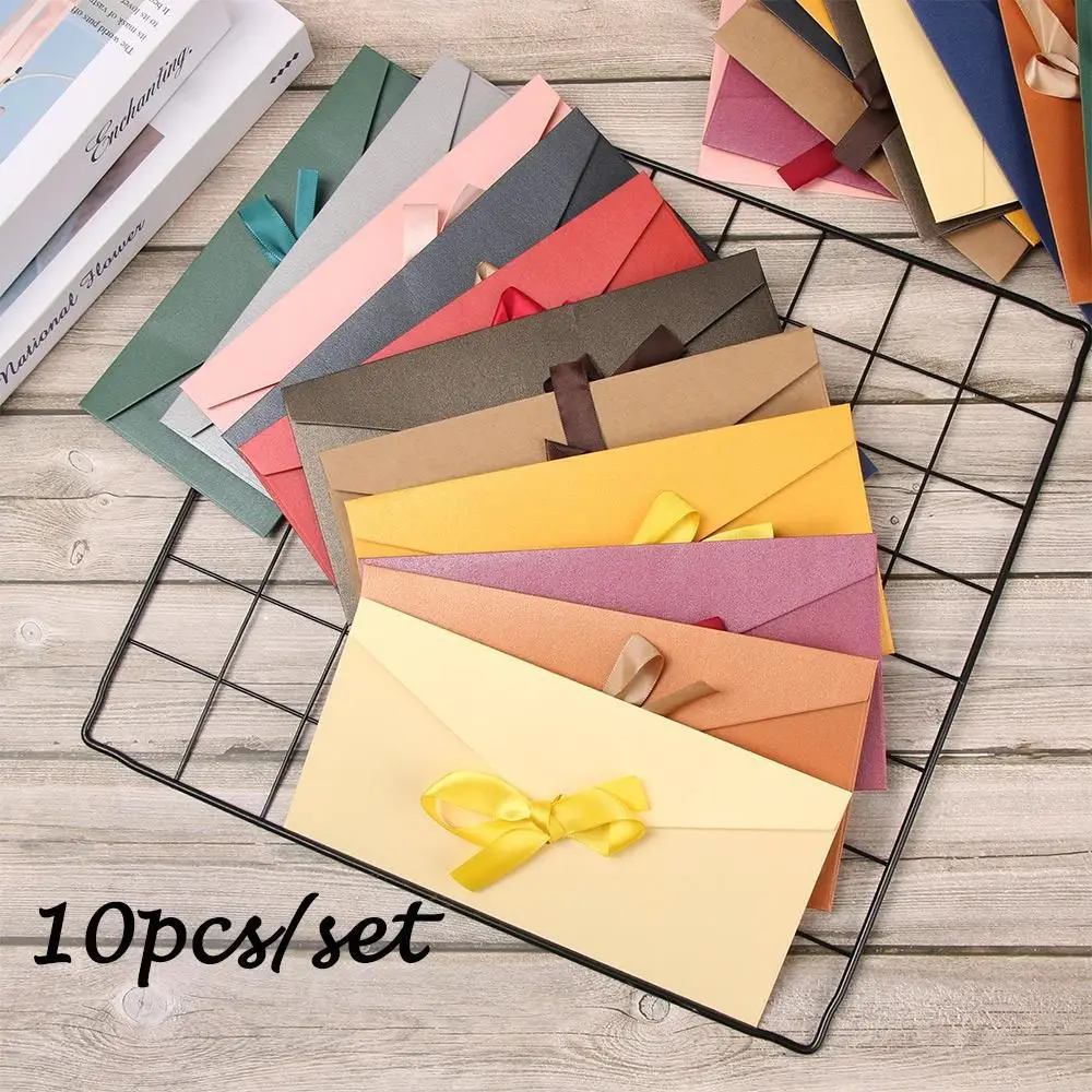 10 Pcs/set Envelope Pearlescent Paper Bow Thicken Ribbon Retro Creative Color Stationery Wedding Invited Gift High Quality-animated-img