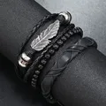 Modyle Multi-layer Gothic Leather Bracelet Set Punk Viantage Wings Charms Handwoven Bracelets for Men Jewelry Gifts preview-3