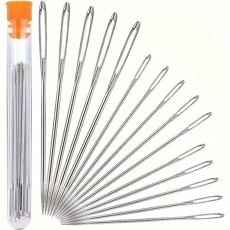 15PCS DIY Craft Tools Large Eye Needles Steel Embroidery Cross Stitch Knitting Yarn Sewing Hand Crochet Hook Set Kit-animated-img