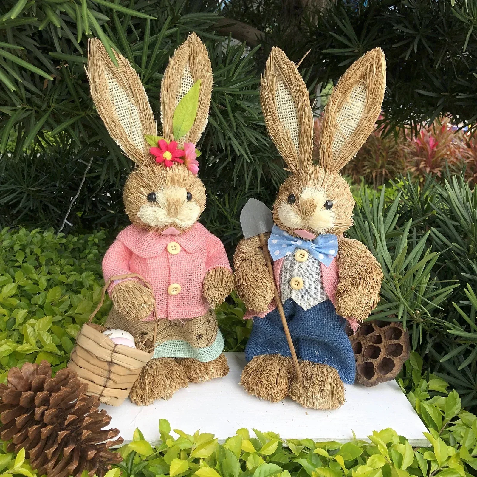 Easter Bunny Rabbit Straw Figures Decoration 35cm Easter Straw Easter Rabbit Bunny Figurine Home Garden Wedding Ornament-animated-img