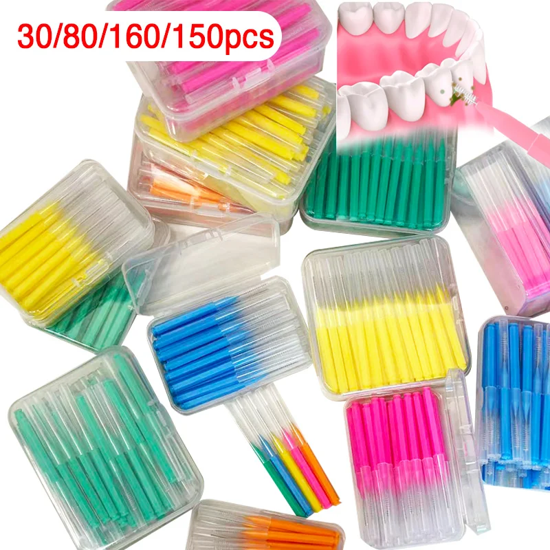 30/80/150/160Pcs I-type push pull interdental brush 0.6-1.5Mm Cleaning Between Teeth Oral Care Orthodontic I Shape Tooth Floss-animated-img