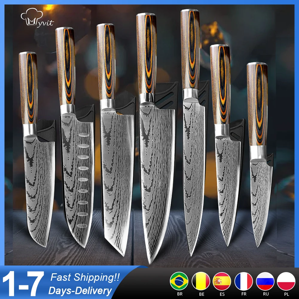 PLYS-Luxury Gold Kitchen Knife Set Stainless Steel Blade with Golden  Titanium Plating Chef Knife Set for Kitchen