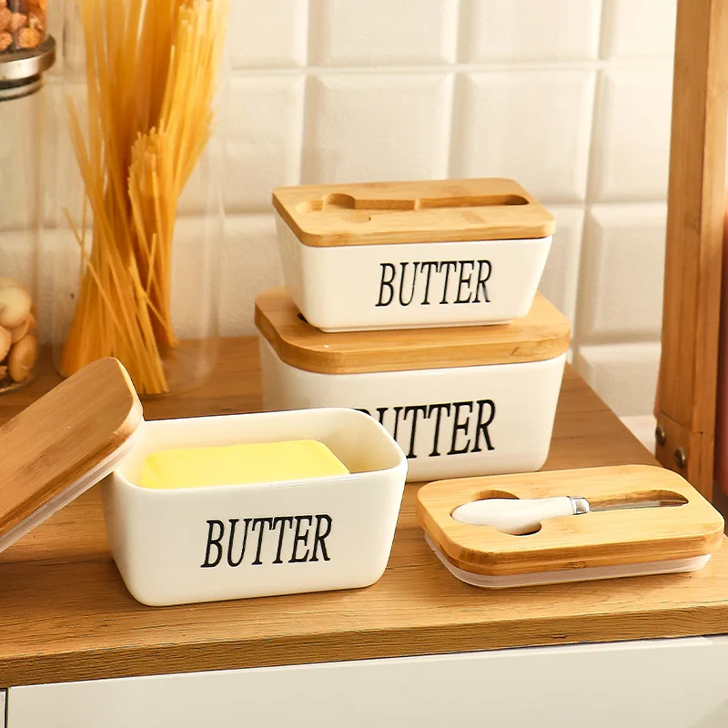 Ceramic Butter Plates with Lid, Sealed Butter Box for Cheese Dishes with Knife, French Tableware, Kitchen Dishes-animated-img