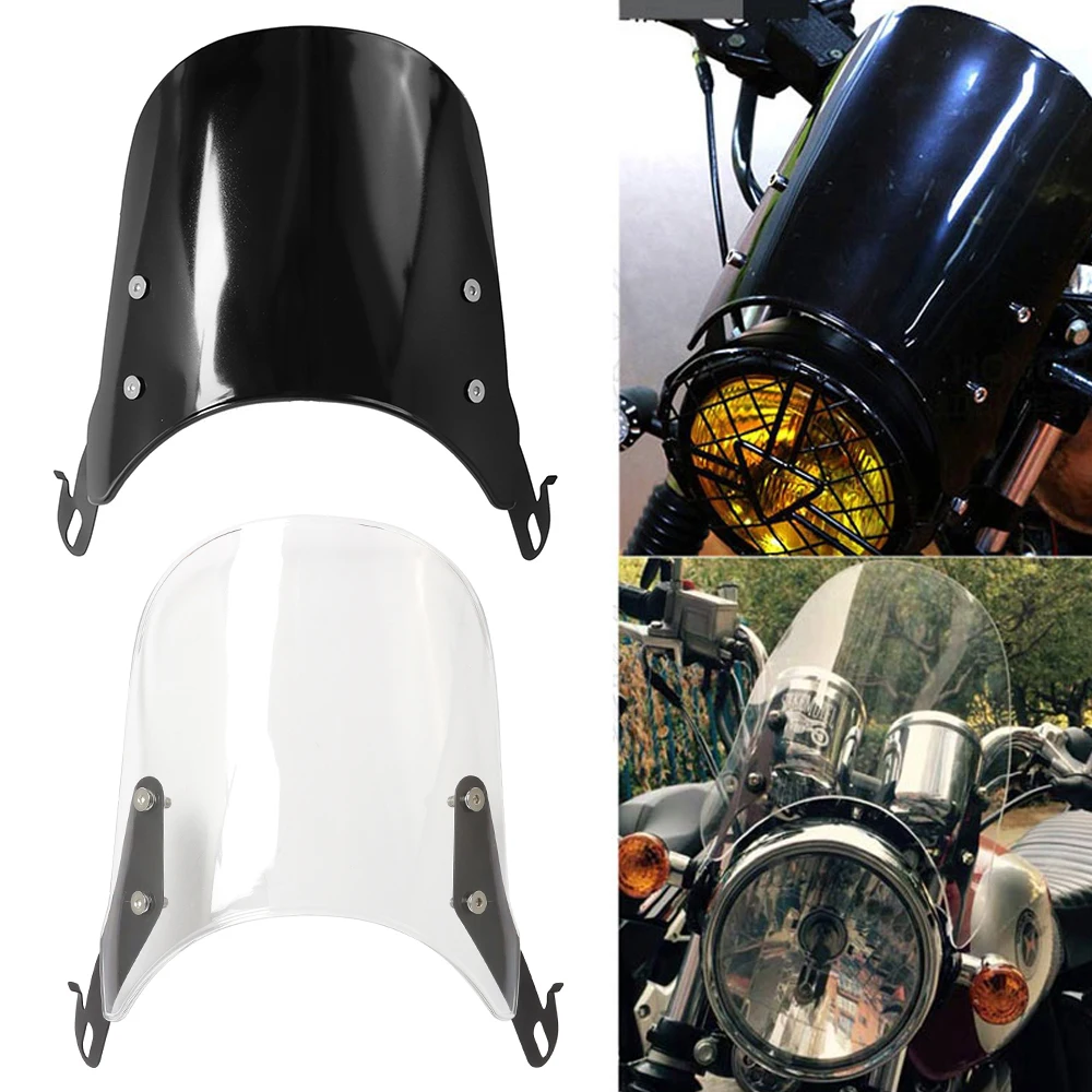 Universal Motorcycle Compact Sport Wind Deflector Windshield 4-7'' Headlamp Fit For Yamaha Harley Honda KTM-animated-img