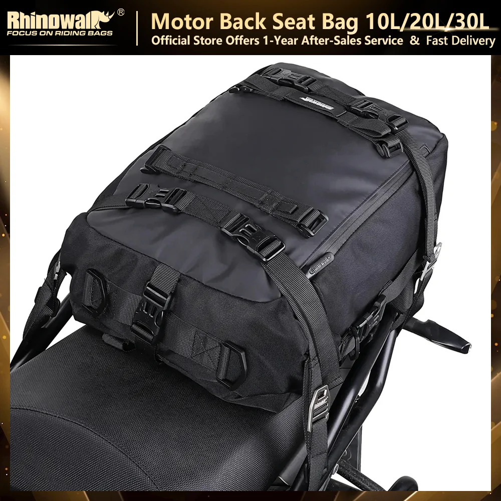 Rhinowalk Motorcycle Rear Seat Bag 10L/20L/30L Waterproof Motocross Luggage Pack Multi-Function Tail Bag with Raincover-animated-img