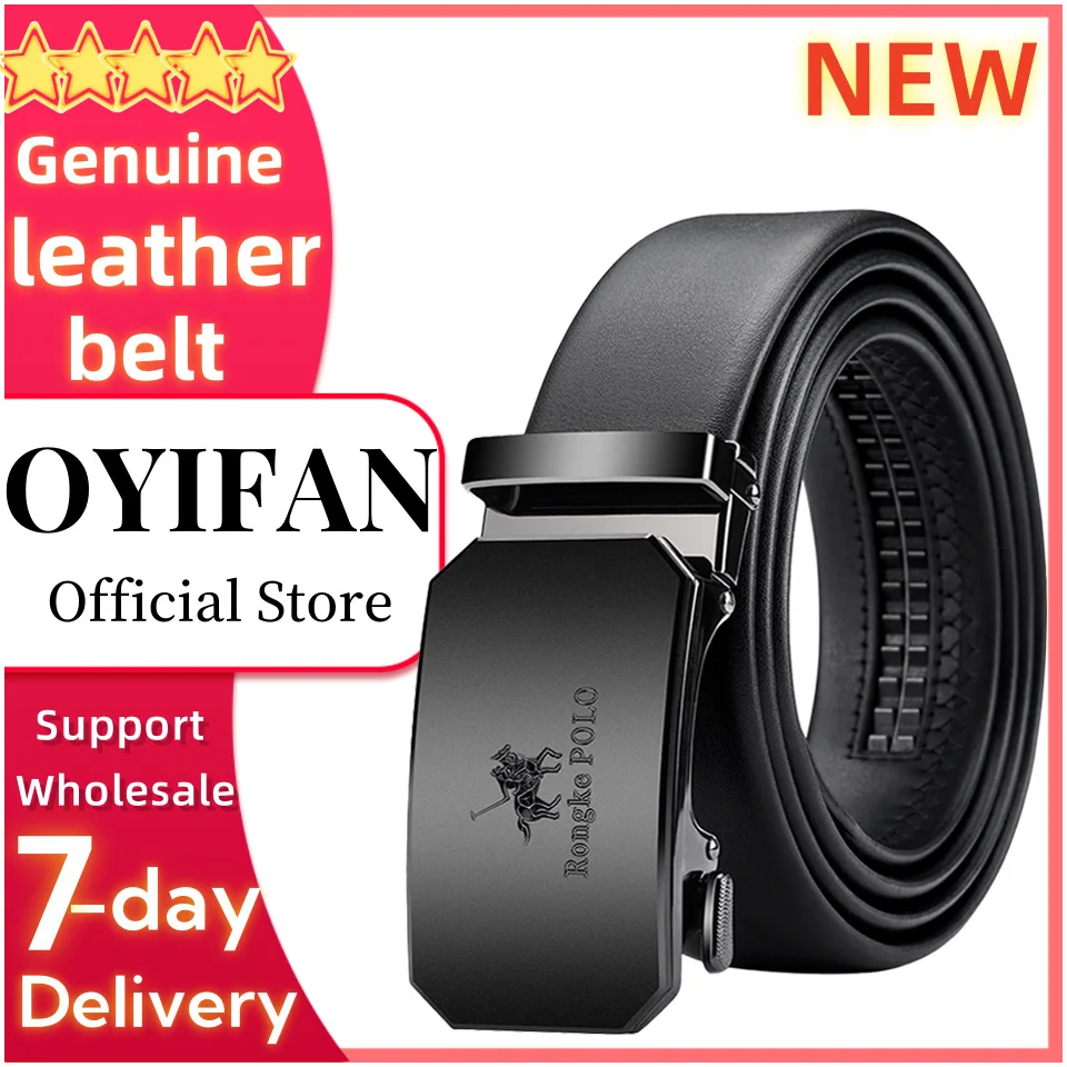 OYIFAN Men Belt Business Luxury Designer Brand Genuine Leather Belts Jeans Automatic Adjustable Alloy Buckle Waist Straps Belts-animated-img