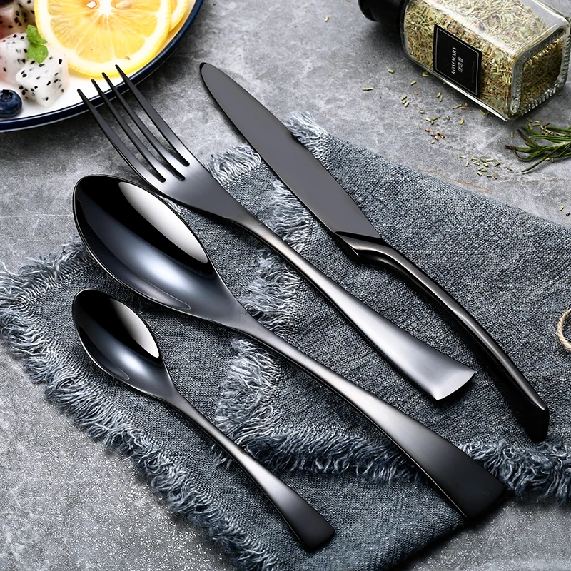 24 Pcs Stainless Steel 18/10 Dinnerware Luxury Cutlery Meat Knives Fork Spoon Tableware Western Food Restaurant Dishwasher Safe-animated-img
