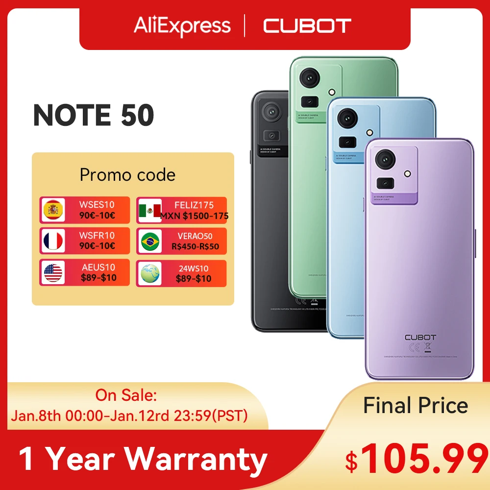 Choice] Cubot NOTE 50, Android Smartphone, 256GB ROM, 16GB RAM (8GB+8GB  Extended), 6.56-Inch 90Hz Screen, 50MP, 5200mAh, NFC - AliExpress