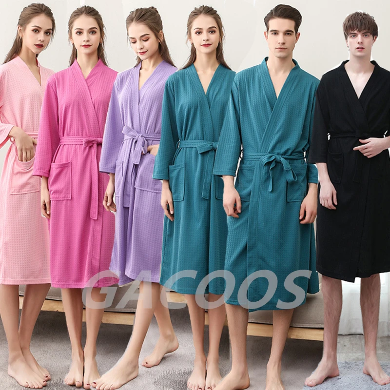 Luxury Men's Waffle Kimono Robe 3XL Long Sleeve Sleepwear Couple Bathrobe Oversized Nightgown Autumn Spring Women Home Clothes-animated-img