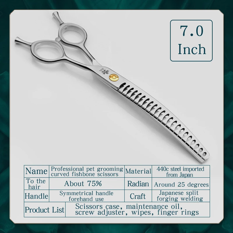 Refinement Curved Fish Bone Pet Grooming Thinning Scissors 7inch Curved Fish Bone Scissors Dog Trimming Shears Pet Styling Tools-animated-img