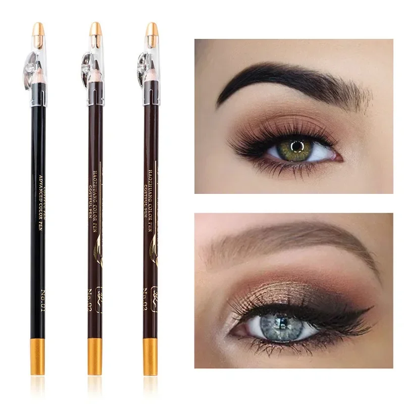 1PC Microblading Wooden Eyebrow Pen Waterproof Long Lasting Makeup Eye Brow Pencil Positioning Black Dark Brown Eyebrow Cosmetic-animated-img