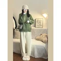 Japanese Vintage Green Round Neck Pullover Sweater Women's Loose Fit Casual Style Thickened Autumn Winter Outerwear Knit Top preview-5