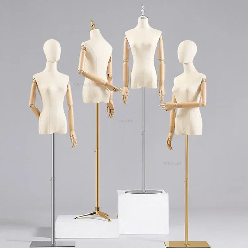 Fabric Cover Female Half-body Mannequins with Iron Base for Wedding Clothing Display Dummy Mannequins Dress Form Adjustable Rack-animated-img