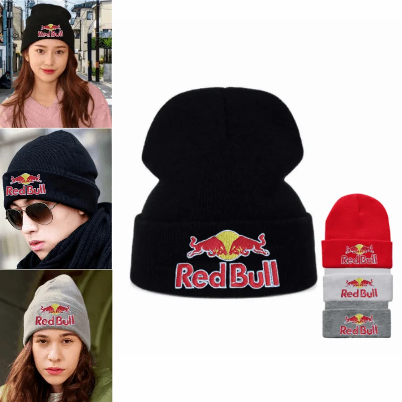 1PC Fashion Luxury  Red Bull sports hat Red Bull Beanie Hat for Men and Women Autumn/Winter Street Fashion Stretch Hip Hop Cap-animated-img