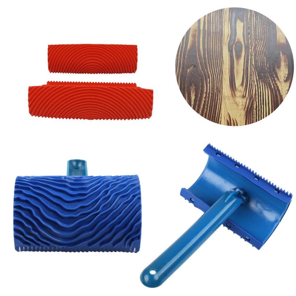 6Pcs Rubber Texture Roller Brush Imitation Wood Graining Wall