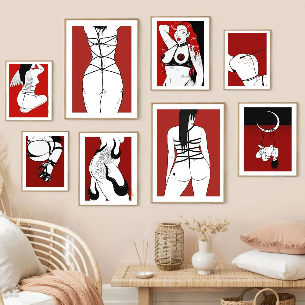 Купить Алиэкспресс | Sexy Nude Poster Lovers Satanic Canvas Paintings Erotic Body Sex Robet Poster and Print BDSM Wall Art Picture for Bedroom Decor