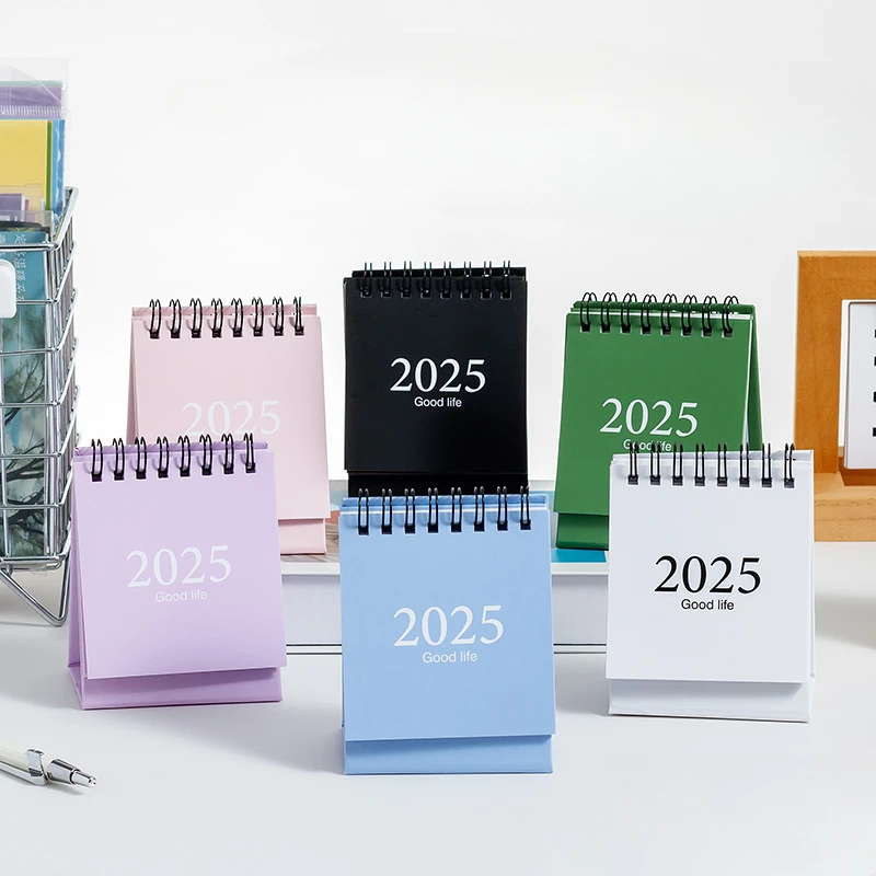 Mini Calendar for 2024-2025, Morandi Desktop Ornament, Creative Coil Calendar Plan Book-animated-img